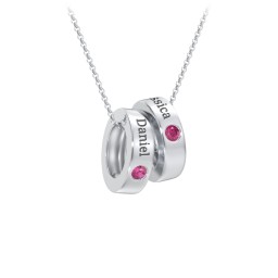 Engravable Gemstone Stacking Ring Charm Necklace - 2 in 925 Sterling Silver with Ruby