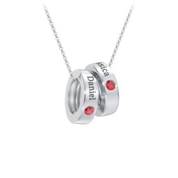 Engravable Gemstone Stacking Ring Charm Necklace - 2 in 925 Sterling Silver with Garnet