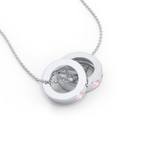 Engravable Gemstone Stacking Ring Charm Necklace - 2 – Sterling Silver with Pink Tourmaline