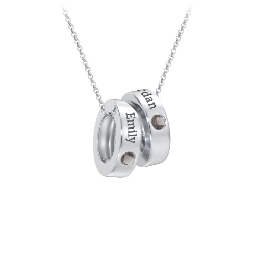 Engravable Gemstone Stacking Ring Charm Necklace - 2 – Sterling Silver with Smokey Quartz