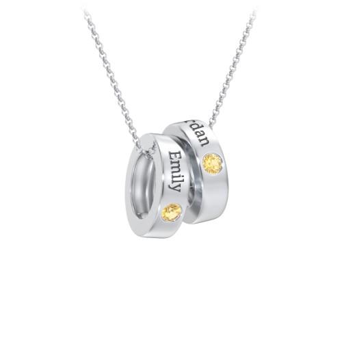 Engravable Gemstone Stacking Ring Charm Necklace - 2 – Sterling Silver with Citrine