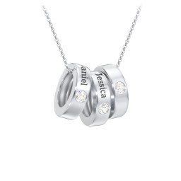 Engravable Gemstone Stacking Ring Charm Necklace - 3 in 925 Sterling Silver with Cubic Zirconia