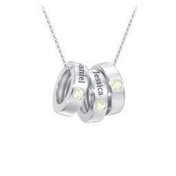 Engravable Gemstone Stacking Ring Charm Necklace - 3 in 925 Sterling Silver with Peridot