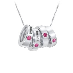 Engravable Gemstone Stacking Ring Charm Necklace - 4 in 925 Sterling Silver with Ruby