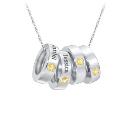 Engravable Gemstone Stacking Ring Charm Necklace - 4 in 925 Sterling Silver with Citrine