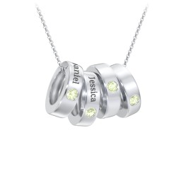 Engravable Gemstone Stacking Ring Charm Necklace - 4 in 925 Sterling Silver with Peridot