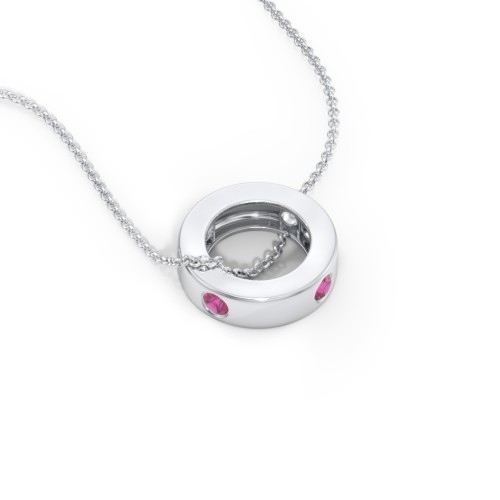 Multi-Gemstone Stacking Ring Charm Necklace - 1 – Sterling Silver with Ruby