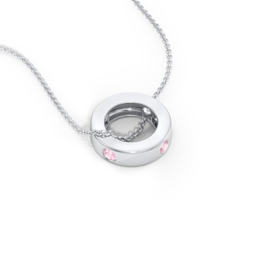 Multi-Gemstone Stacking Ring Charm Necklace - 1 – Sterling Silver with Pink Tourmaline