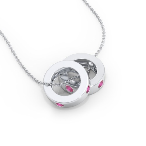 Multi-Gemstone Stacking Ring Charm Necklace - 2 – Sterling Silver with Ruby