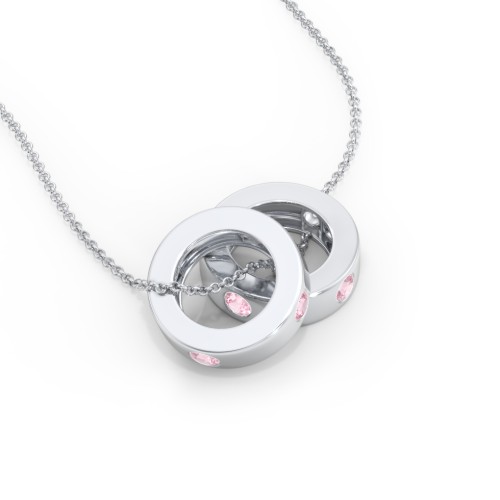 Multi-Gemstone Stacking Ring Charm Necklace - 2 – Sterling Silver with Pink Tourmaline