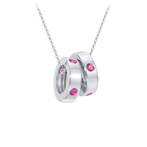 Multi-Gemstone Stacking Ring Charm Necklace - 2 – Sterling Silver with Ruby