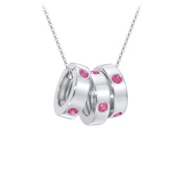 Multi-Gemstone Stacking Ring Charm Necklace - 3 in 925 Sterling Silver with Ruby