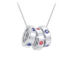 Multi-Gemstone Stacking Ring Charm Necklace - 3 in 925 Sterling Silver with Blue Sapphire and Garnet