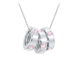 Multi-Gemstone Stacking Ring Charm Necklace - 3 in 925 Sterling Silver with Pink Tourmaline
