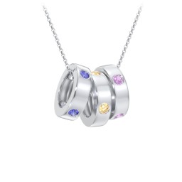 Multi-Gemstone Stacking Ring Charm Necklace - 3 in 925 Sterling Silver with Blue Sapphire, Citrine, and Amethyst