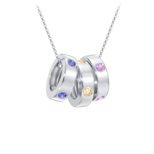 Multi-Gemstone Stacking Ring Charm Necklace - 3 – Sterling Silver with Blue Sapphire, Citrine, and Amethyst