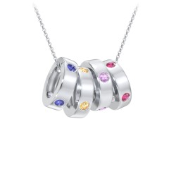 Multi-Gemstone Stacking Ring Charm Necklace - 4 – Sterling Silver with Blue Sapphire, Citrine, Amethyst, and Ruby