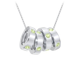 Multi-Gemstone Stacking Ring Charm Necklace - 4 in 925 Sterling Silver with Peridot