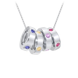 Multi-Gemstone Stacking Ring Charm Necklace - 4 in 925 Sterling Silver with Blue Sapphire, Citrine, Amethyst, and Ruby