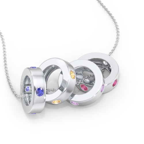 Multi-Gemstone Stacking Ring Charm Necklace - 4 – Sterling Silver with Blue Sapphire, Citrine, Amethyst, and Ruby