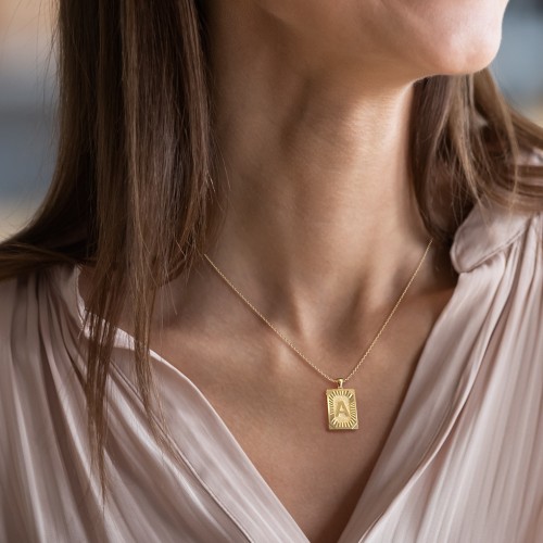 Engravable 18K Gold Plated Initial Tag Pendant Necklace – 18K Gold Plated Silver