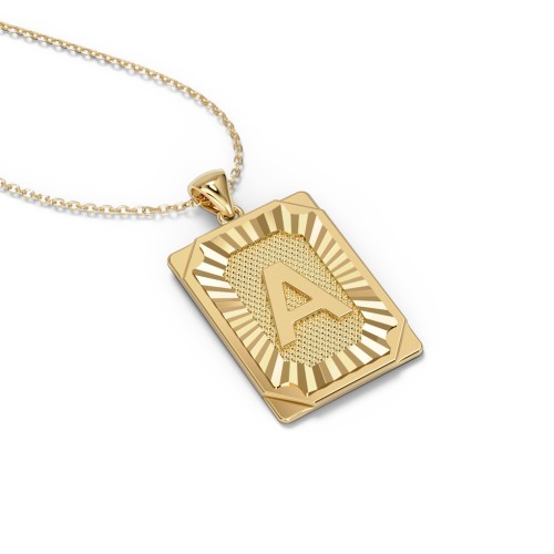 Engravable 18K Gold Plated Initial Tag Pendant Necklace – 18K Gold Plated Silver