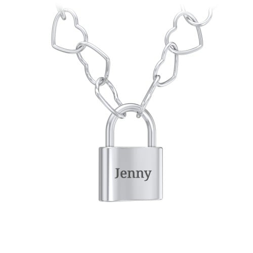 Engravable Lock with Heart Link Chain