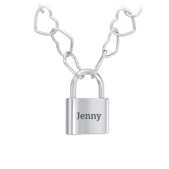 Engravable Lock with Heart Link Chain – Sterling Silver