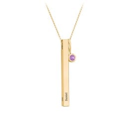 Engravable Vertical 3D Bar Necklace with 1-Stone Charm