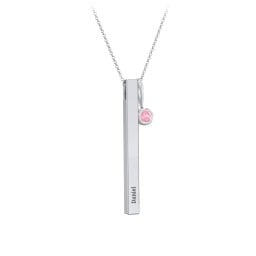 Engravable Vertical 3D Bar Necklace with 1-Stone Charm