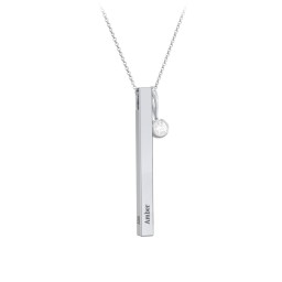 Engravable Vertical 3D Bar Necklace with 1-Stone Charm