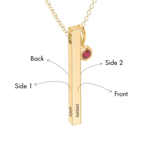 Engravable Vertical 3D Bar Necklace with 1-Stone Charm