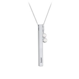 Engravable Vertical 3D Bar Necklace with 2-Stone Charm