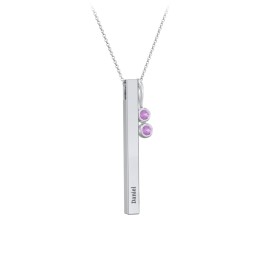 Engravable Vertical 3D Bar Necklace with 2-Stone Charm