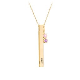 Engravable Vertical 3D Bar Necklace with 2-Stone Charm