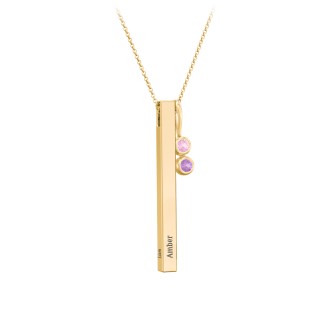 Engravable Vertical 3D Bar Necklace with 2-Stone Charm