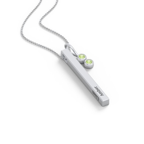 Engravable Vertical 3D Bar Necklace with 2-Stone Charm