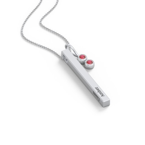 Engravable Vertical 3D Bar Necklace with 2-Stone Charm