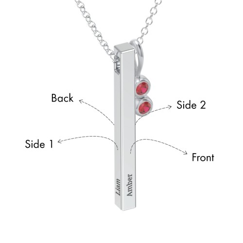 Engravable Vertical 3D Bar Necklace with 2-Stone Charm