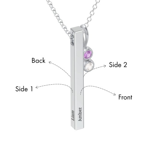 Engravable Vertical 3D Bar Necklace with 2-Stone Charm