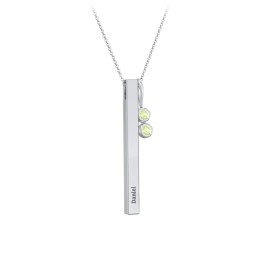 Engravable Vertical 3D Bar Necklace with 2-Stone Charm in 925 Sterling Silver with Peridot