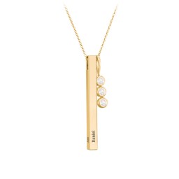 Engravable Vertical 3D Bar Necklace with 3-Stone Charm
