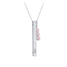 Engravable Vertical 3D Bar Necklace with 3-Stone Charm