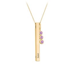 Engravable Vertical 3D Bar Necklace with 3-Stone Charm