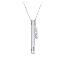 Engravable Vertical 3D Bar Necklace with 3-Stone Charm