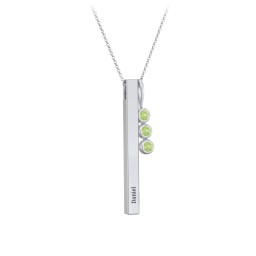 Engravable Vertical 3D Bar Necklace with 3-Stone Charm in 925 Sterling Silver with Peridot