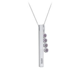 Engravable Vertical 3D Bar Necklace with 4-Stone Charm