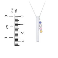 Engravable Vertical 3D Bar Necklace with 4-Stone Charm