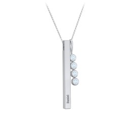 Engravable Vertical 3D Bar Necklace with 4-Stone Charm in 925 Sterling Silver with Aquamarine