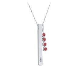 Engravable Vertical 3D Bar Necklace with 4-Stone Charm in 925 Sterling Silver with Garnet